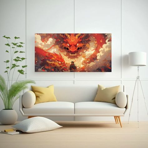 Fotografía Clásica De Un Dragón En Rojo Y Oro 100x50cm-2