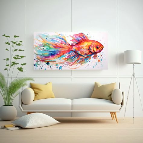 Arte Minimalista Acuario Peces En Colores Vibrante 120x60cm-2