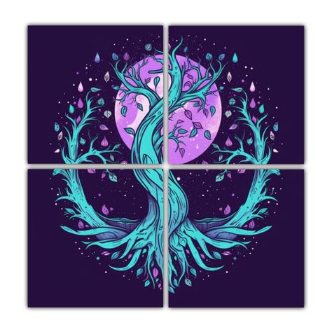 Cuatro Cuadros Tonos Para Comedor Con Un árbol 100x100 Cm-0