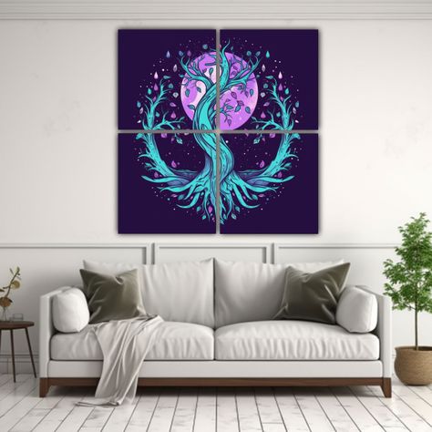 Cuatro Cuadros Tonos Para Comedor Con Un árbol 100x100 Cm-2