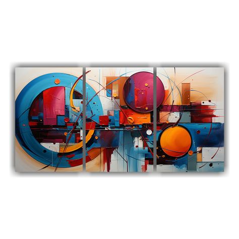 Set De 3 Cuadros Decorativos: Pintura Abstracta 90x45 Cm-0
