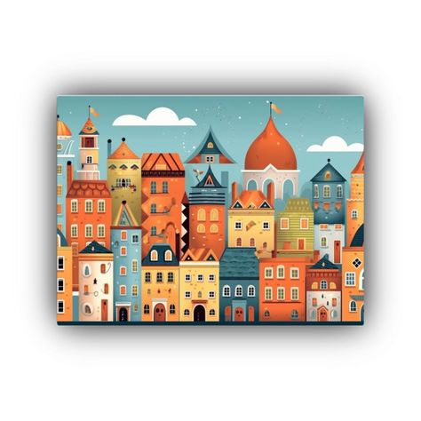Fondo De Edificios Coloridos Lindo Y Caprichoso En Canva Par 65x50cm-0