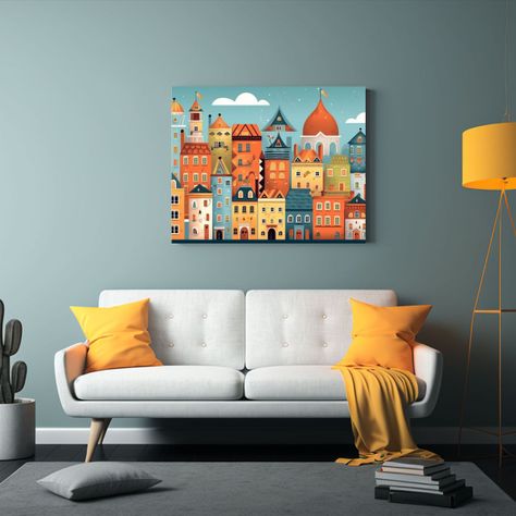 Fondo De Edificios Coloridos Lindo Y Caprichoso En Canva Par 65x50cm-2