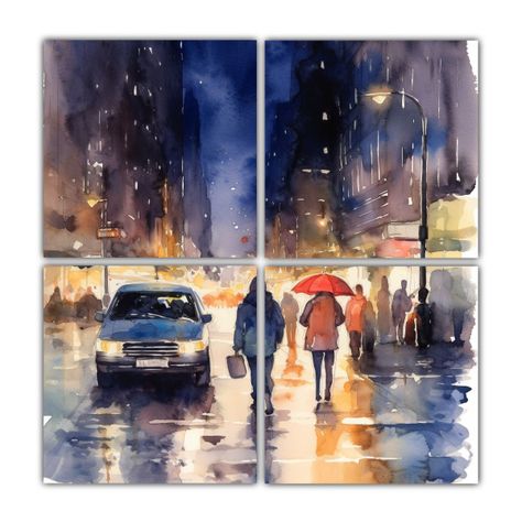 Pinturas Urbanas En Acuarela Sueltas De Una Calle 100x100 Cm-0
