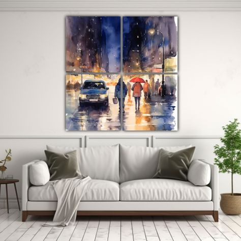 Pinturas Urbanas En Acuarela Sueltas De Una Calle 100x100 Cm-2
