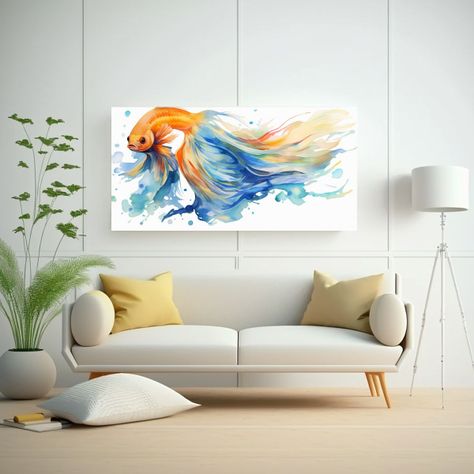Pintura Acuario Peces Colorida Estilo Acuarela Abs 140x70cm-2
