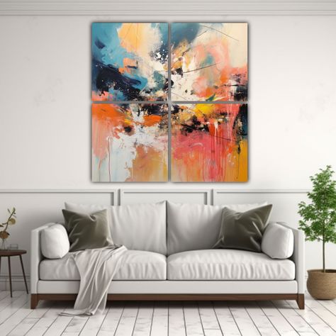 Cuatro Lienzos De Tela Con Finas Líneas Baño K 140x140 Cm-2