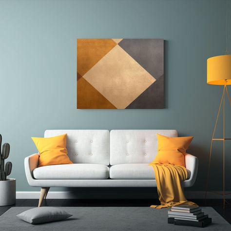 Pintura De Pared Geométrica En Tono Oro Y Beige Con Patrón 60x40cm-2