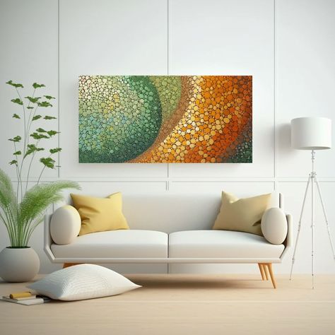 Pinturas Decorativas Estilo Puntillismo En Verde 60x30cm-2
