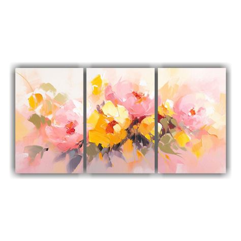 Pintura De Flores Amarillas Y Rosas En Lienzo 120x60 Cm-0