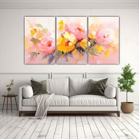 Pintura De Flores Amarillas Y Rosas En Lienzo 120x60 Cm-2