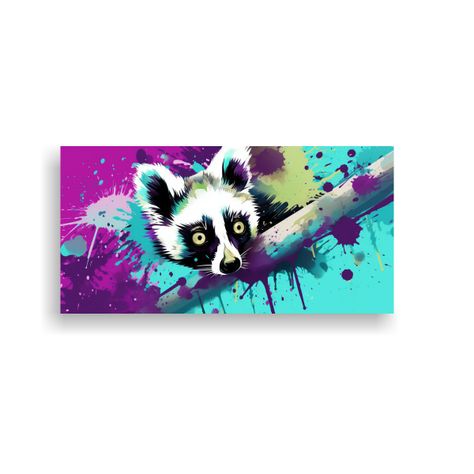 Pintura Movimiento Lemur En Colores Menta Y Ciruel 40x20cm-0