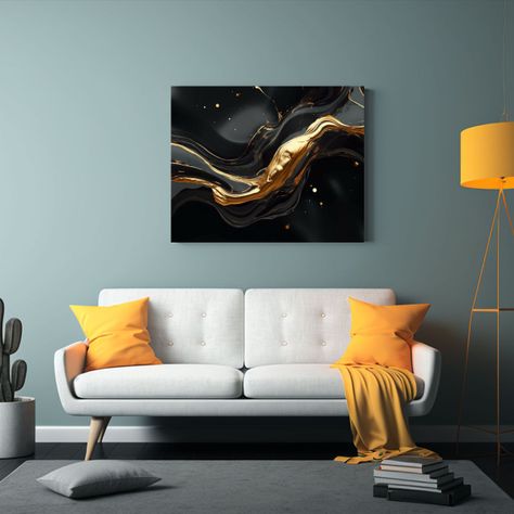 Pintura Abstracta 3D Negro Dorado Textura 120x80cm-2