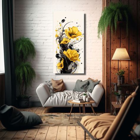 Cuadro Acuarela Baño Yellow AND Black Colors Neon 50x100cm-2