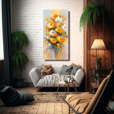 Pintura En Lienzo De Flores Amarillas Estilo 50x100cm-2