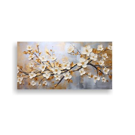 Cuadro De Flores De Cerezo Dorado En Lienzo, 120x60cm-0