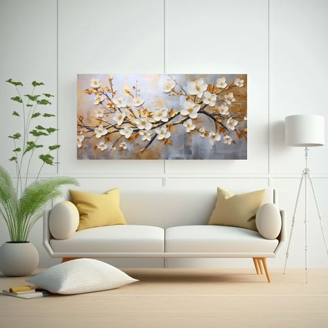 Cuadro De Flores De Cerezo Dorado En Lienzo, 120x60cm-2