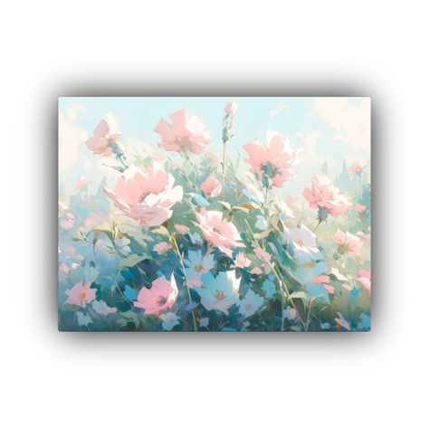 Cuadro Abstracto Con Flores En Tonos Turquesa Y Rosa 120x80cm-0