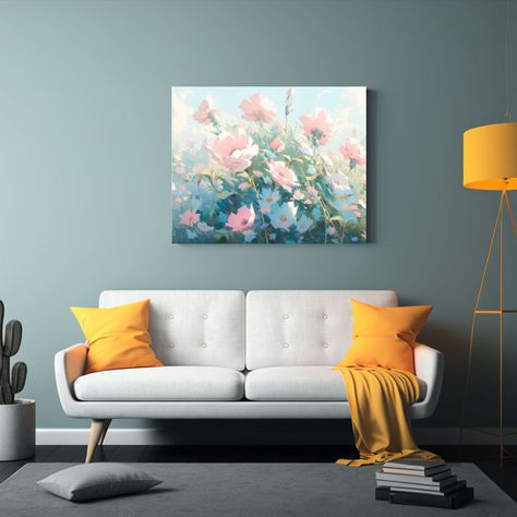 Cuadro Abstracto Con Flores En Tonos Turquesa Y Rosa 120x80cm-2