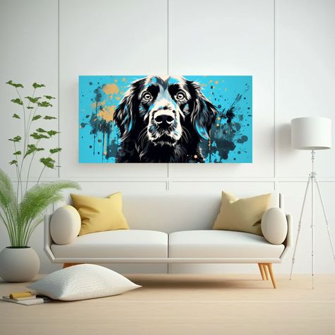 Cuadro Horizontal Retriever Turquesa Y Negro Arte 120x60cm-2