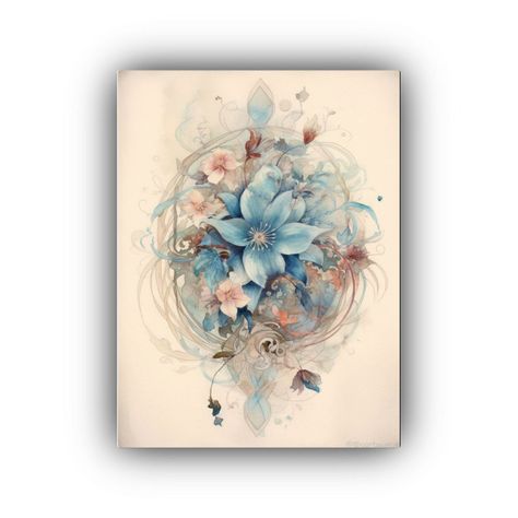 Pintura Aquarell De Patrón Floral Con Contraste 60x90cm-0