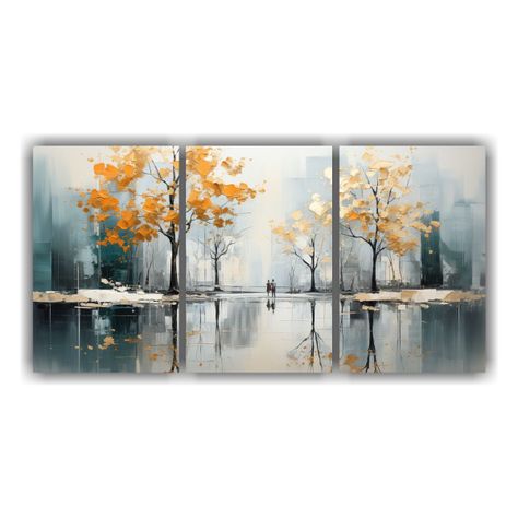 Set 3 Lienzos De Tela Calidos Pintura Abstracta 60x30 Cm-0