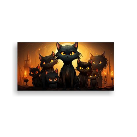 Cuadro De Tela Gatos Negros En Una Pila Mirando 40x20cm-0