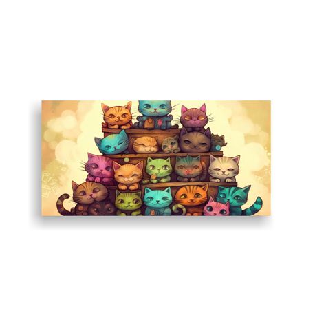 Cuadros De Gatos En Un Lienzo Con Muchos Colores 140x70cm-0