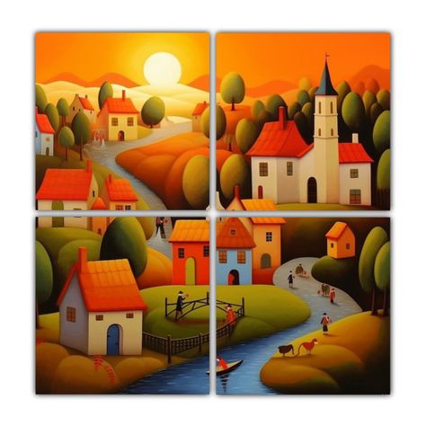 Pinturas Decorativas Abstractas De Un Pueblo 100x100 Cm-0