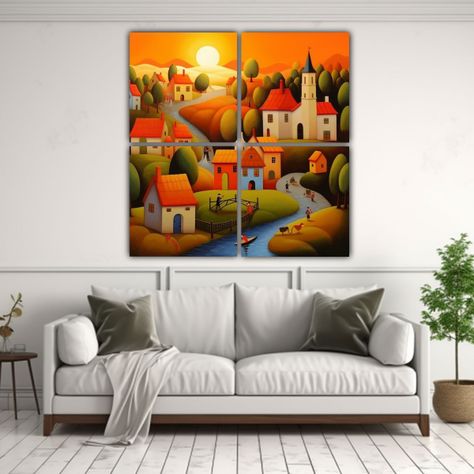 Pinturas Decorativas Abstractas De Un Pueblo 100x100 Cm-2