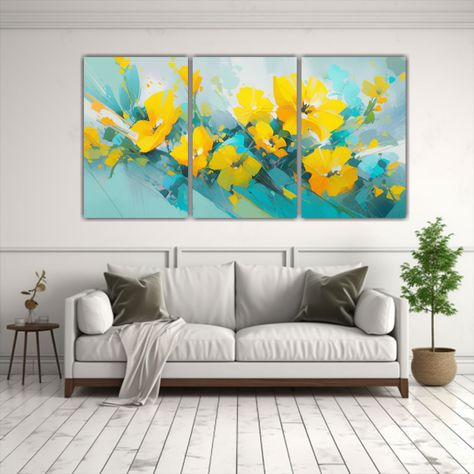 Arte De Pared Impreso Brillante Flores Amarillas 240x120 Cm-2