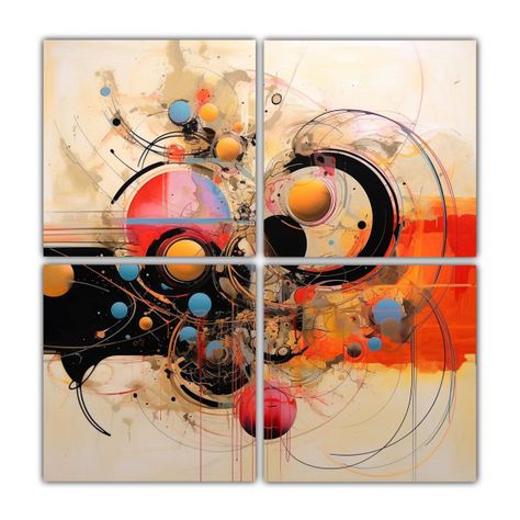 Cuatro Telas Baño Gravitación Moderno Abstracto 80x80 Cm-0