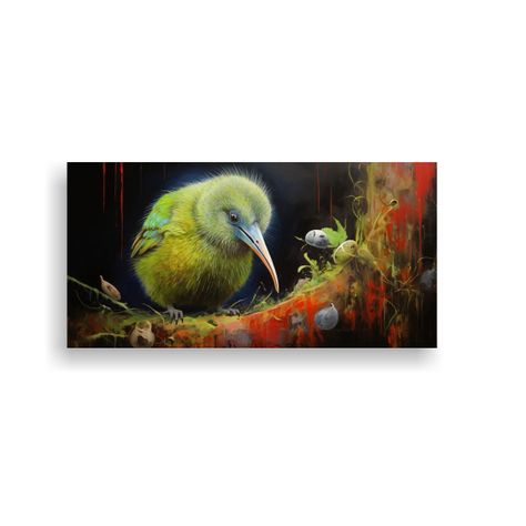 Pintura En Tela Estilo Acuarela De Kiwi Vibrante 80x40cm-0