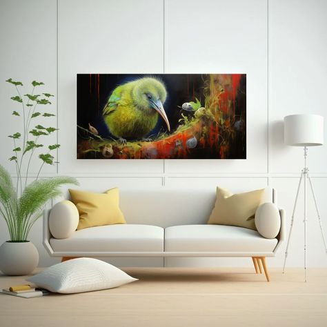 Pintura En Tela Estilo Acuarela De Kiwi Vibrante 80x40cm-2
