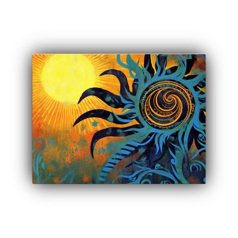 Pintura Negra De Sol Y Hoja Colorida, Estilo Impactante 40x30cm-0