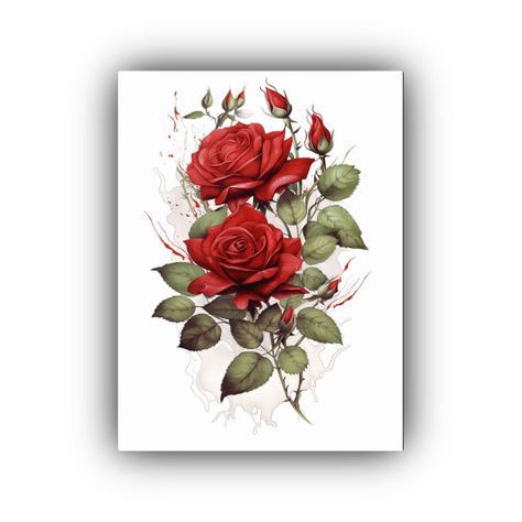 Cuadro Acuarela De Rosas Rojas Con Composición 50x75cm-0