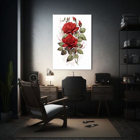 Cuadro Acuarela De Rosas Rojas Con Composición 50x75cm-2