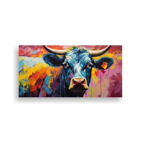 Cuadro Tela Canvas Simétrico Vaca Angus Estilo Pi 80x40cm-0