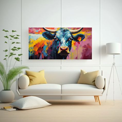 Cuadro Tela Canvas Simétrico Vaca Angus Estilo Pi 80x40cm-2