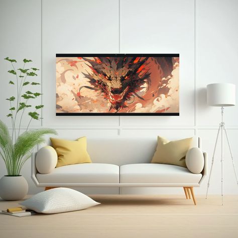 Cuadro Lienzo Expresión Dragón Marrón Y Rojo, 160x80cm-2