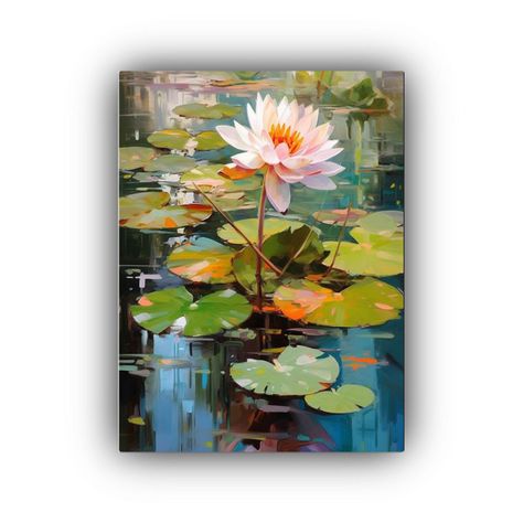 Pintura Comedor Colorida Flor Loto Rodeada Agua 30x40cm-0