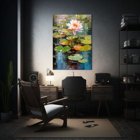 Pintura Comedor Colorida Flor Loto Rodeada Agua 30x40cm-2