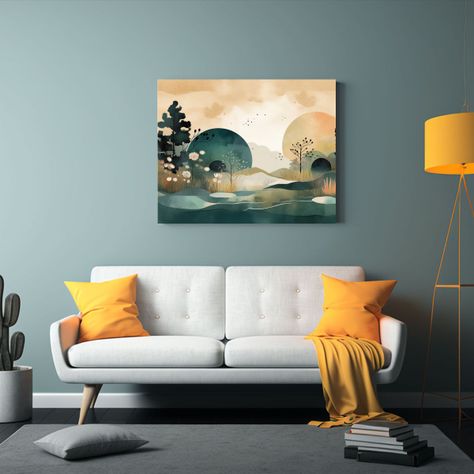 Pintura Decorativa Baño Con Paisaje Acuarela De árboles Fl 65x50cm-2