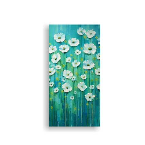 Cuadro Dibujo Comedor En Verde Y Cian Con Flores P 80x160cm-0