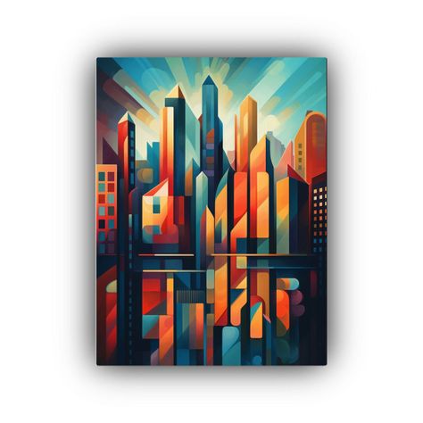 Pintura Cubista De La Ciudad De Chicago Arte 60x90cm-0