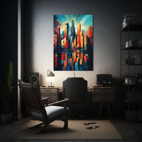 Pintura Cubista De La Ciudad De Chicago Arte 60x90cm-2