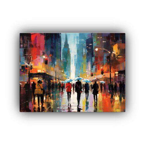 Pintura Relieve Creativa De La Bulliciosa Calle De La Ciudad 45x30cm-0