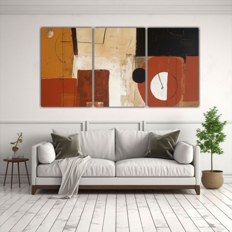 Set 3 Lienzos Abstracto Habitación: Pinturas 150x75 Cm-2
