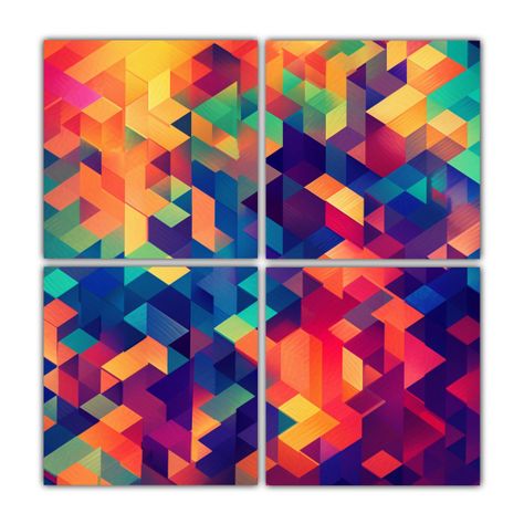 Cuatro Lienzos Patron Intenso Geométrico Fondos 140x140 Cm-0