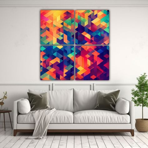 Cuatro Lienzos Patron Intenso Geométrico Fondos 140x140 Cm-2
